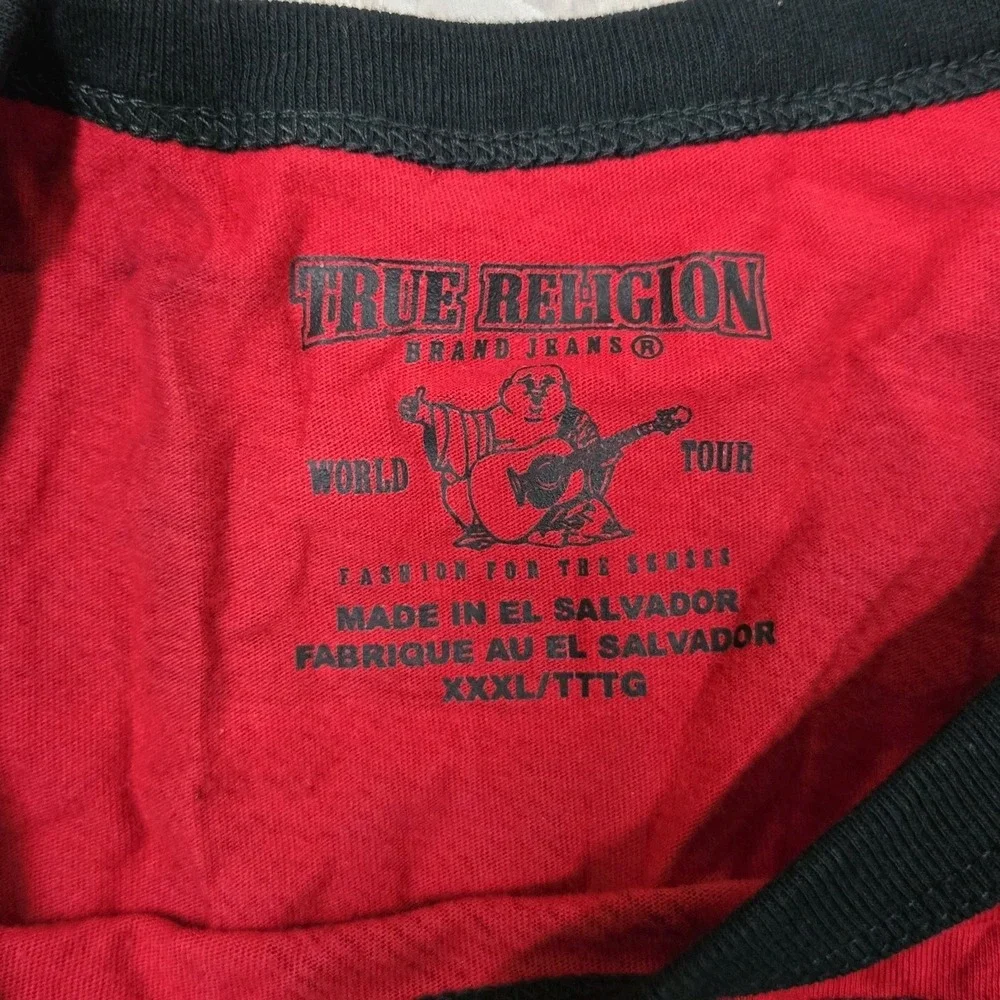 NWT True Religion Men's 3XL Football Crew Neck Tee Black & Red 101019 MSRP $79